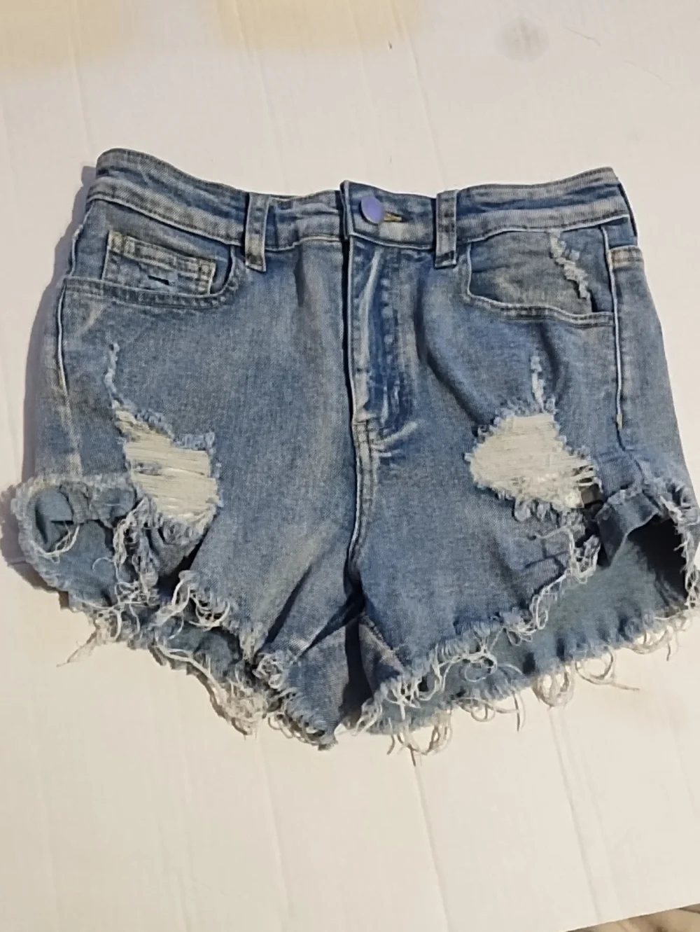 Blue Distressed Denim Women's Shorts (S) - Picture 1 of 16